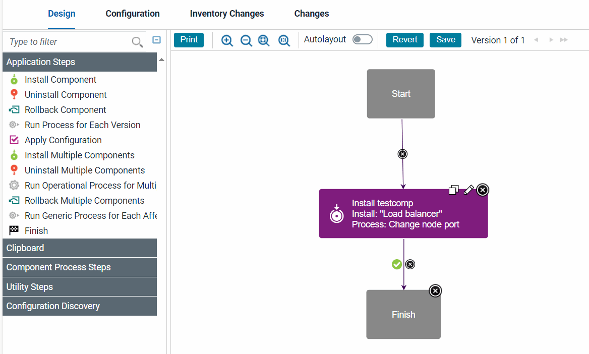 The process editor, showing the editing area and the list of available steps