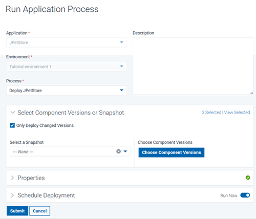 Running the application process to deploy the new versions of the web and database components