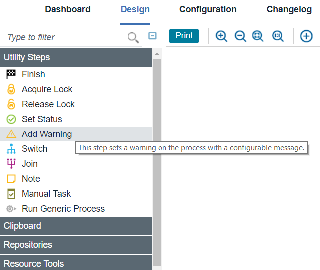 Add warning in process designer.
