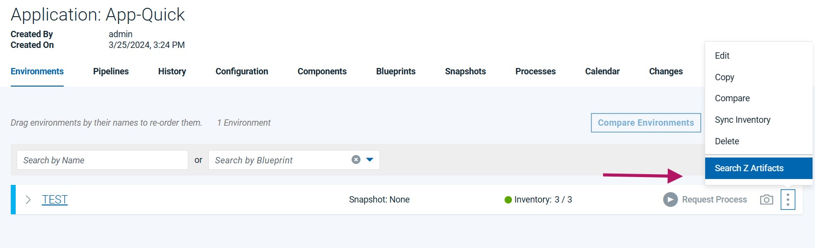 Search Z Artifacts selection