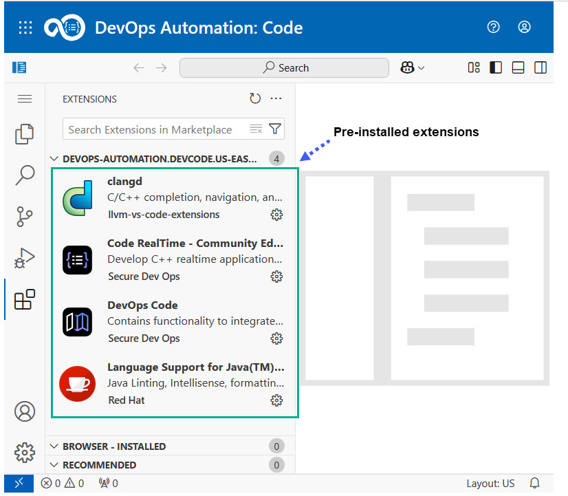 Visual Studio Code extensions in the app.