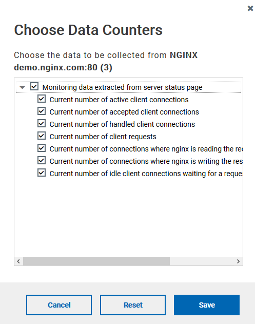 Choose Data Counters page