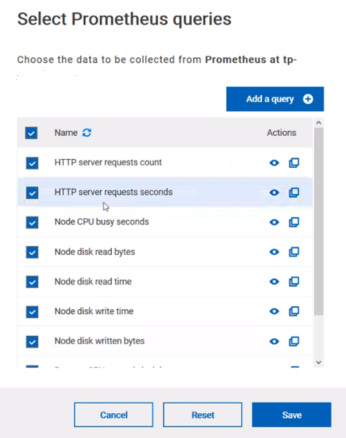 Select Prometheus queries dialog box