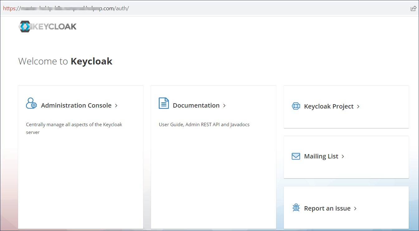 Image of the Keycloak dashboard.