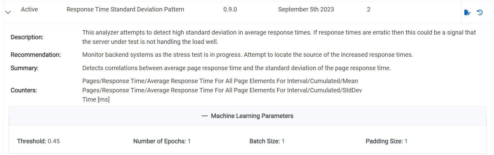 Image of a sample detail of the Response time standard deviation pattern parameter analyzer.