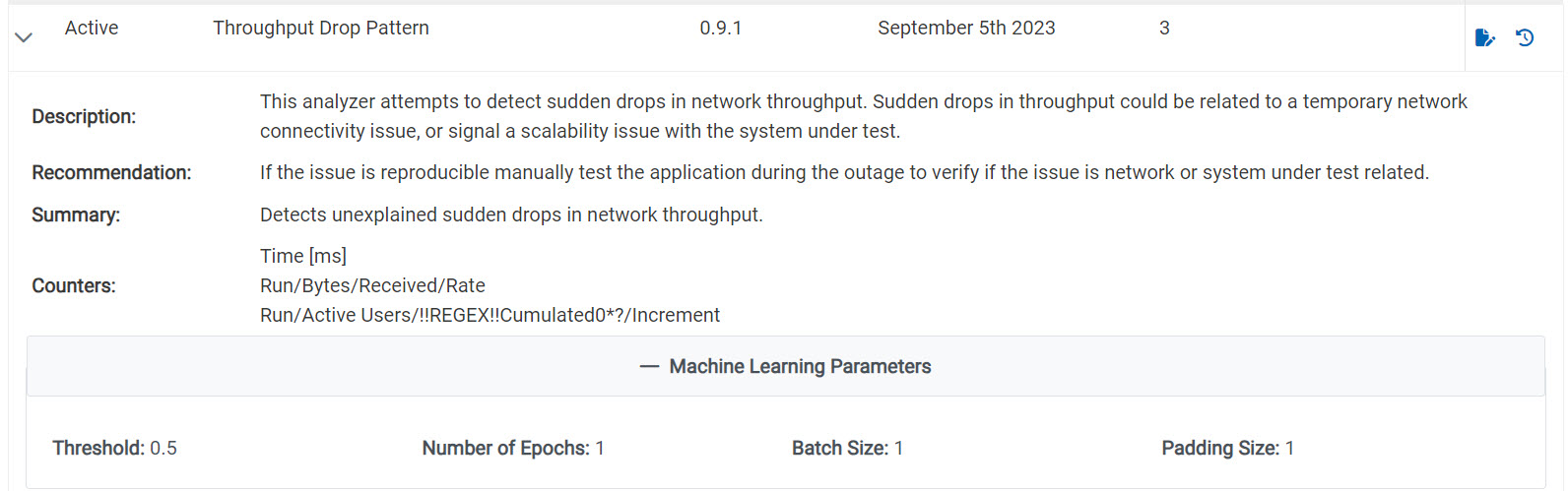 Image of a sample detail of the Throughput drops parameter analyzer.