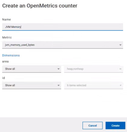 Create an OpenMetrics counter dialog