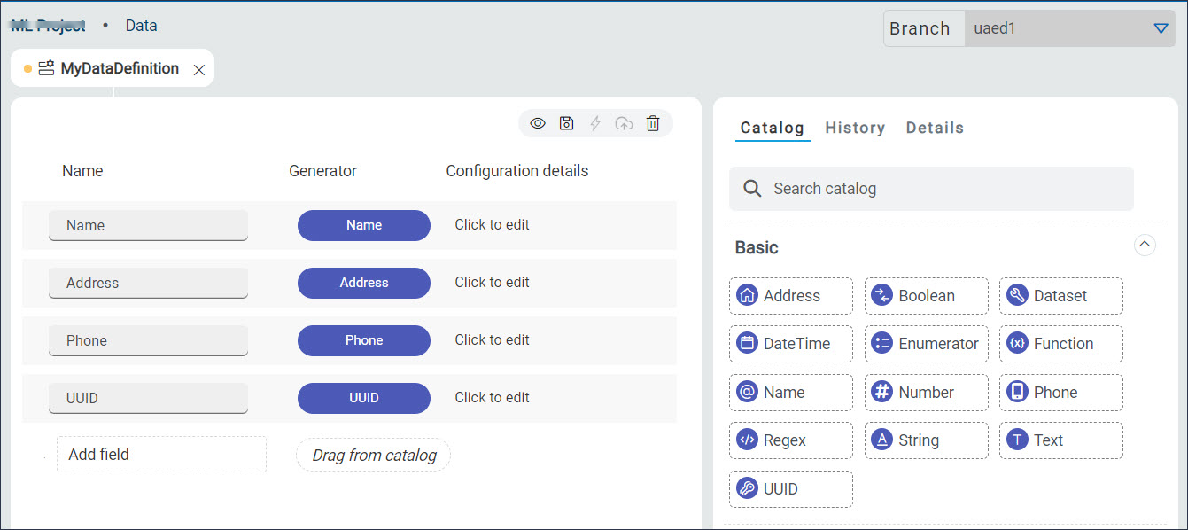 Image of the data definition with basic generators