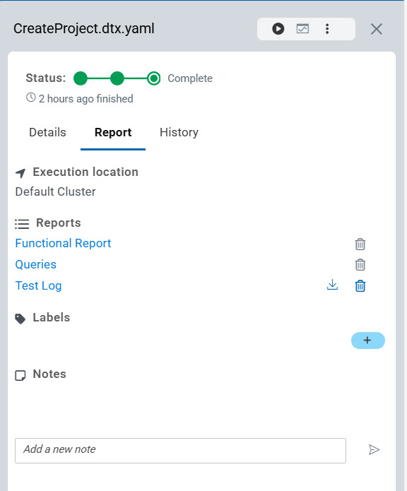 Image of the Reports tab in the Results panel