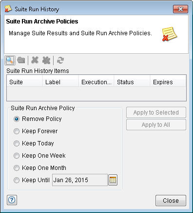 An empty suite run history