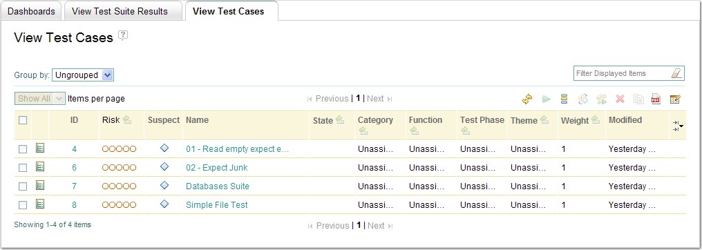 View Test Cases list