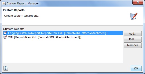 The Custom Reports window.