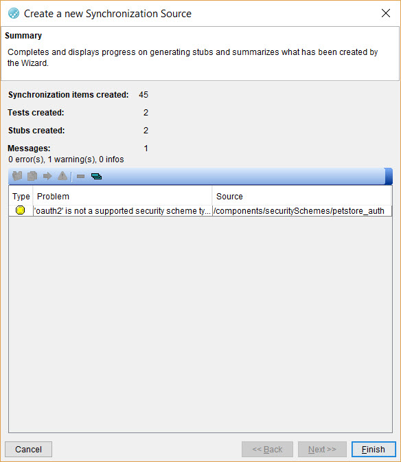 Image of the test generation summary dialog.