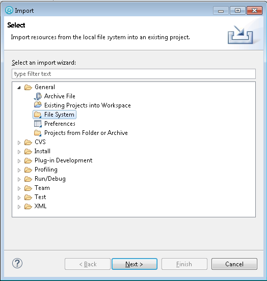 Eclipse Import wizard