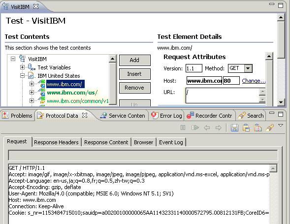 Protocol Data view showing contents length, keep-alive, content type