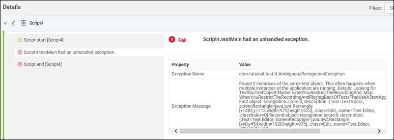 Details pane displaying an exception