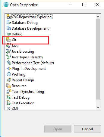 Open perspective dialog