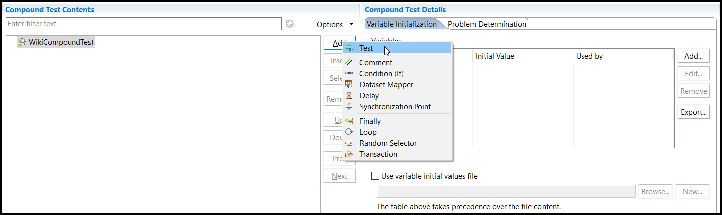 Image of the Compound Test Contents panel