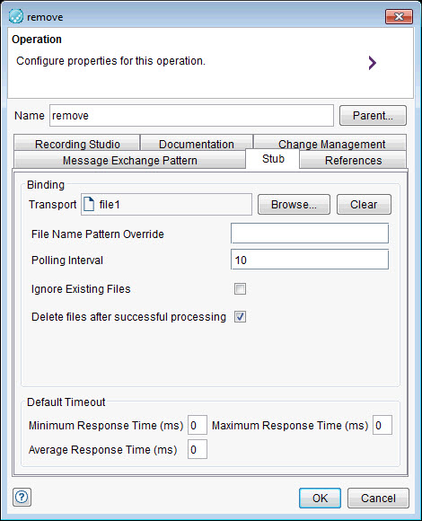 The Stub page of the File transport.