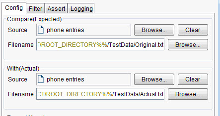 Config tab used to defined files to compare