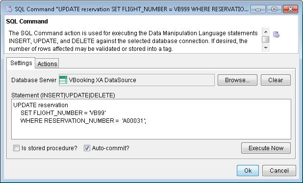 SQL Command Action dialog