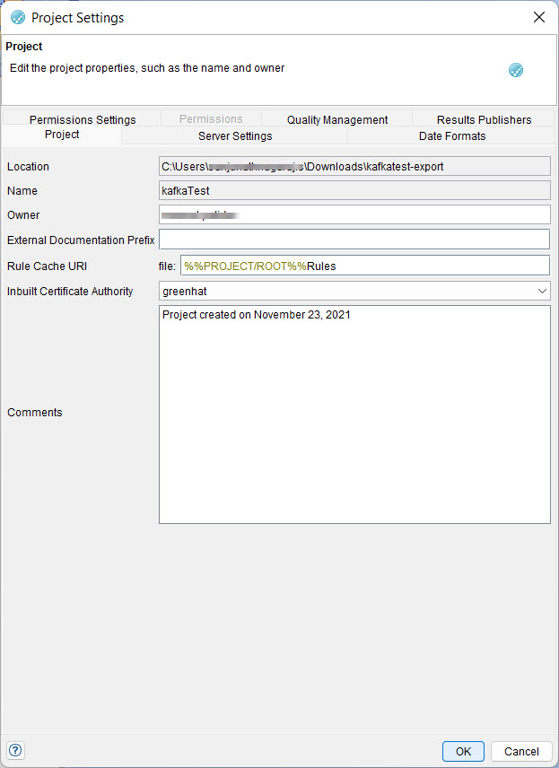 Image of the Project settings window.