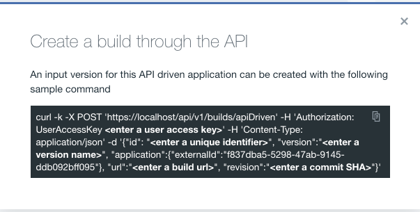 create a build through the api modal window