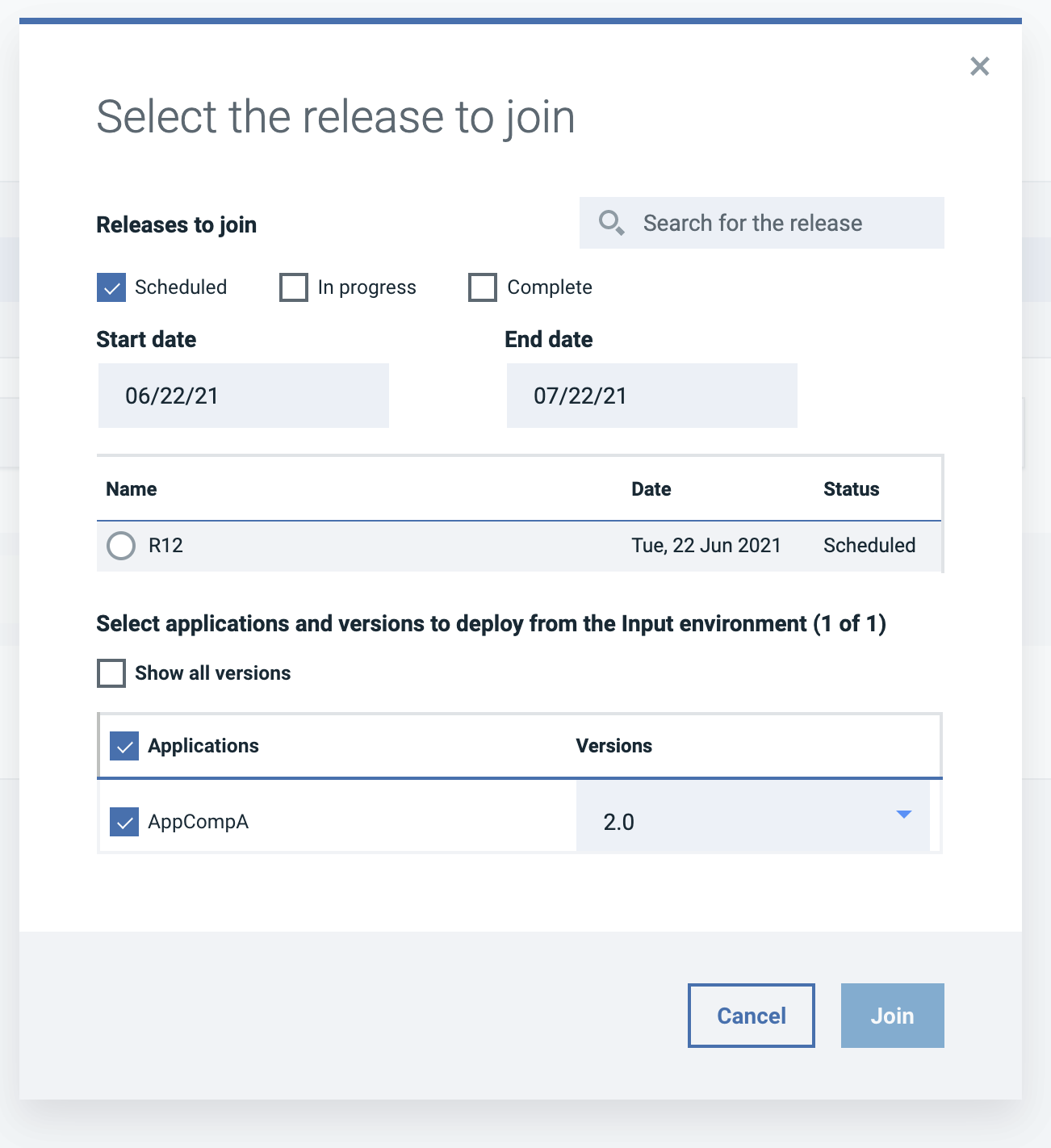 Join release modal window