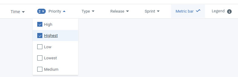 priority quick filter with high and highest check boxes selected