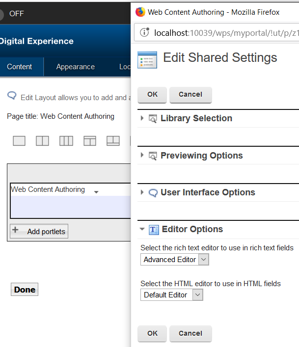 Select Advanced Editor in Reserved Authoring portlet