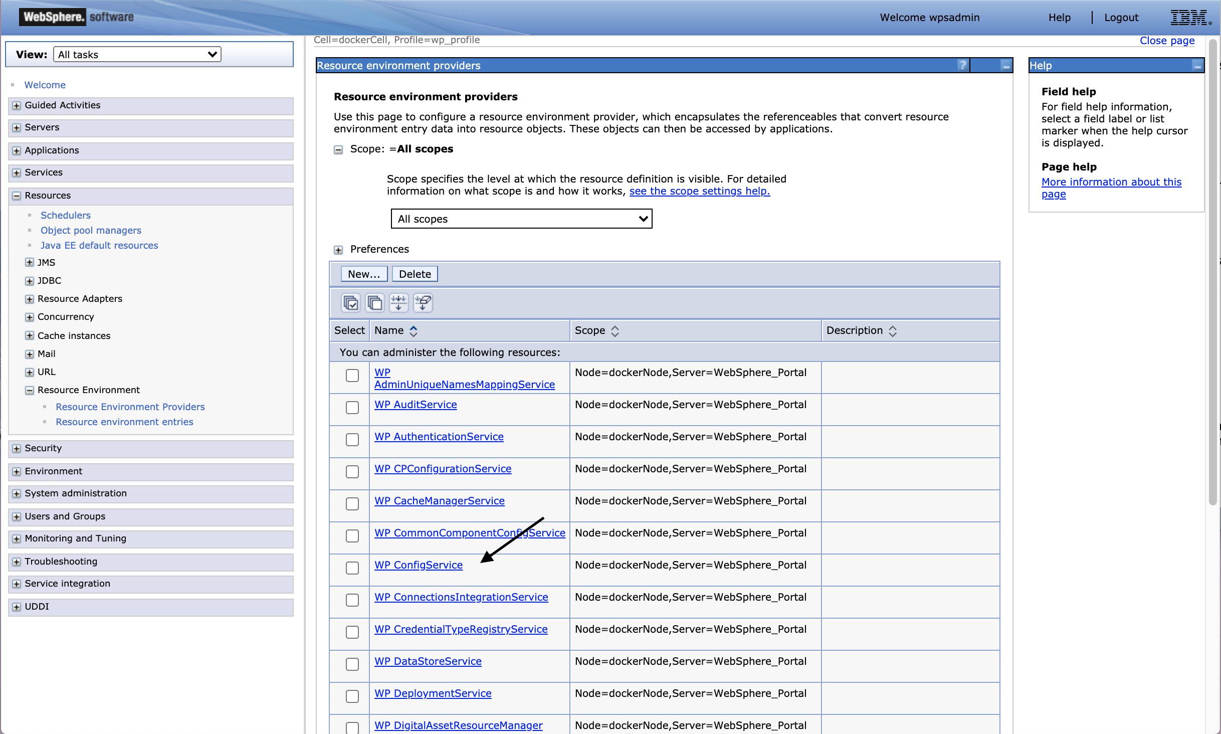 WP_ConfigService Resource Environment Parameters (REP)