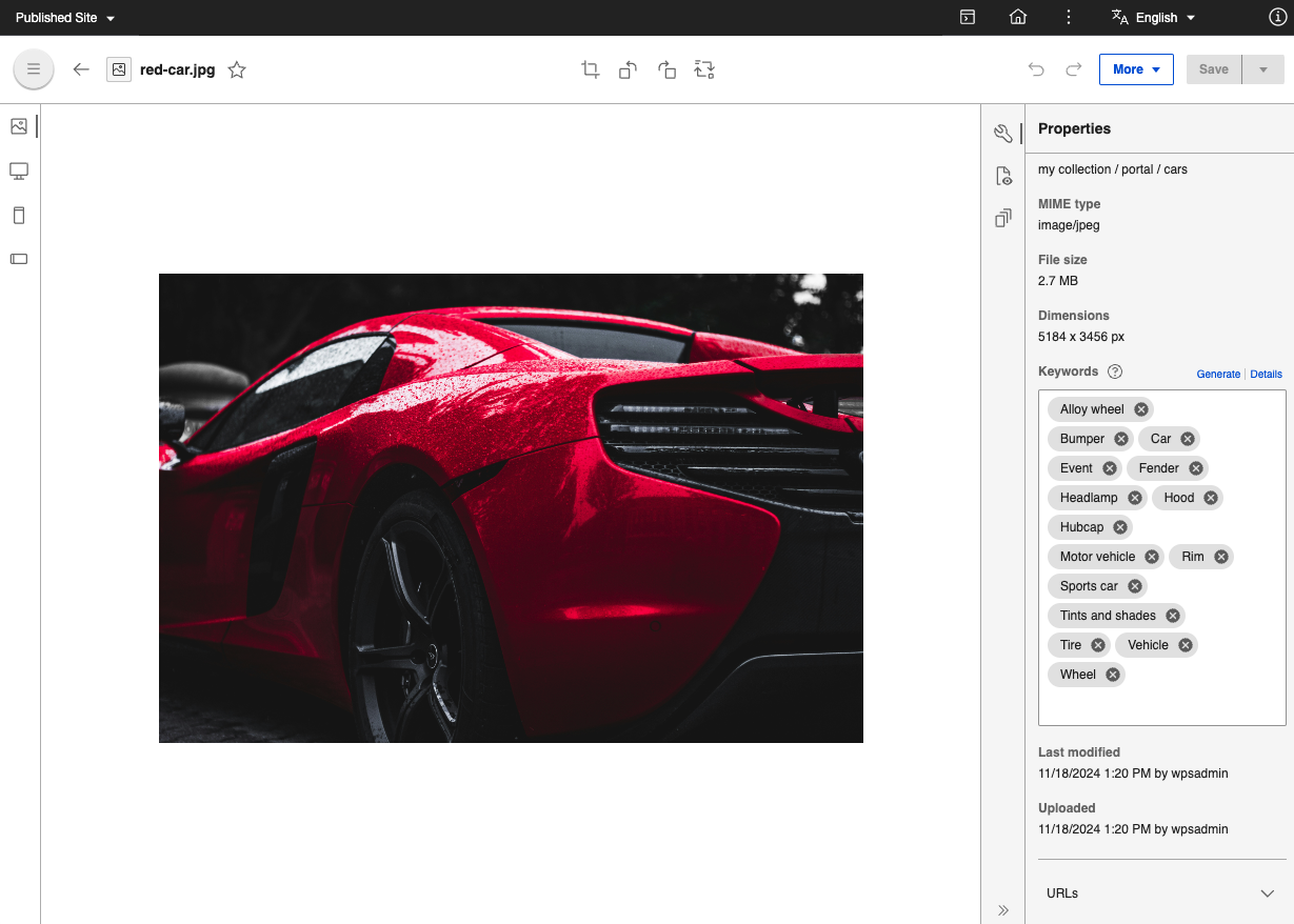 View and edit media asset keywords