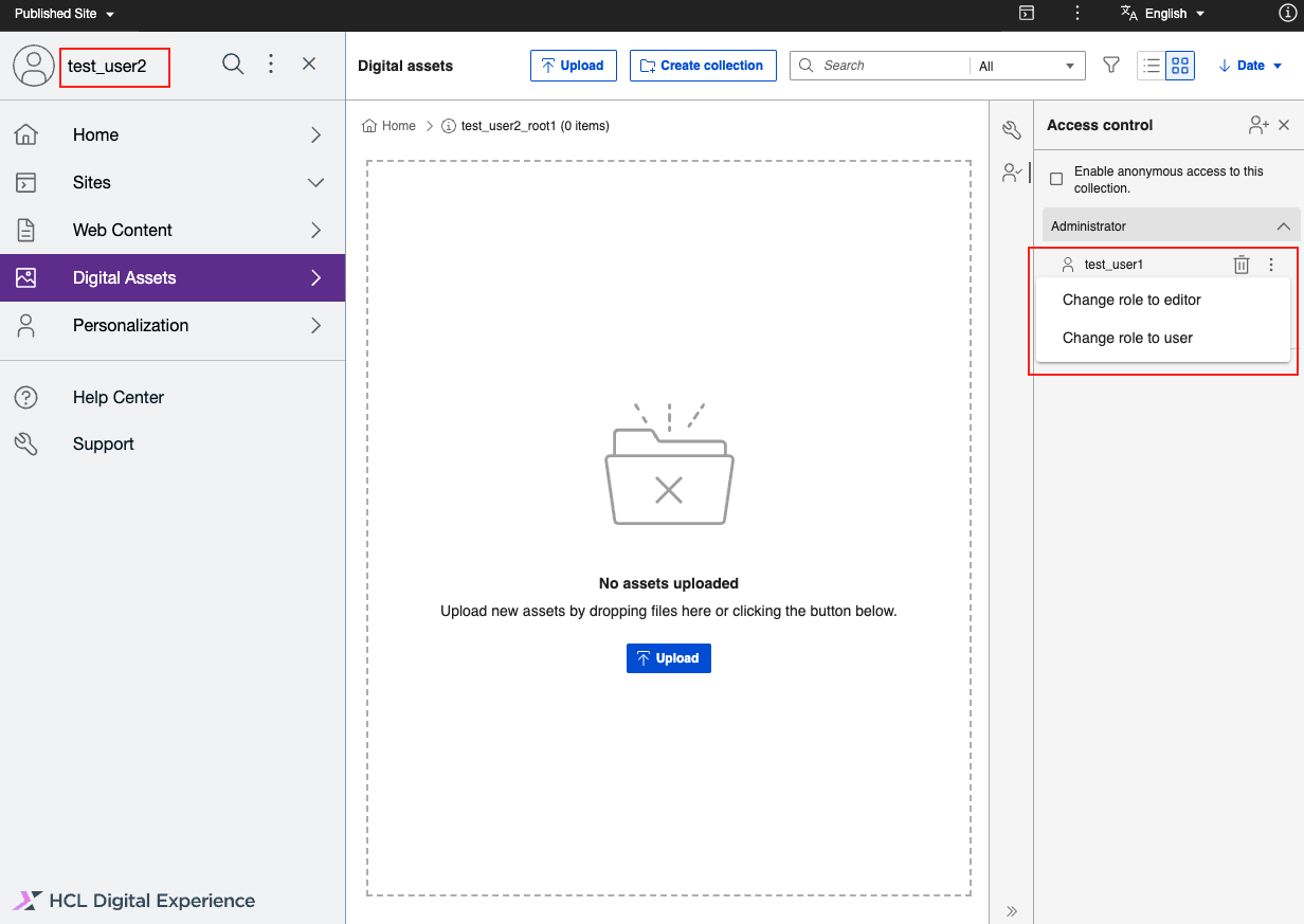 DAM Changing Permission of Other Users for a Root Collection