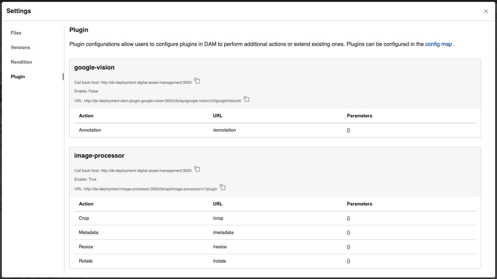 Digital media asset plugins settings