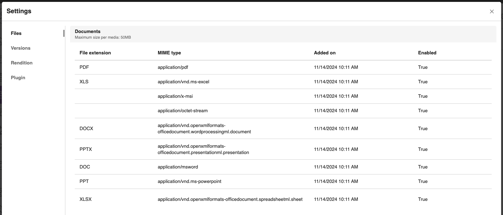 Digital media asset files settings