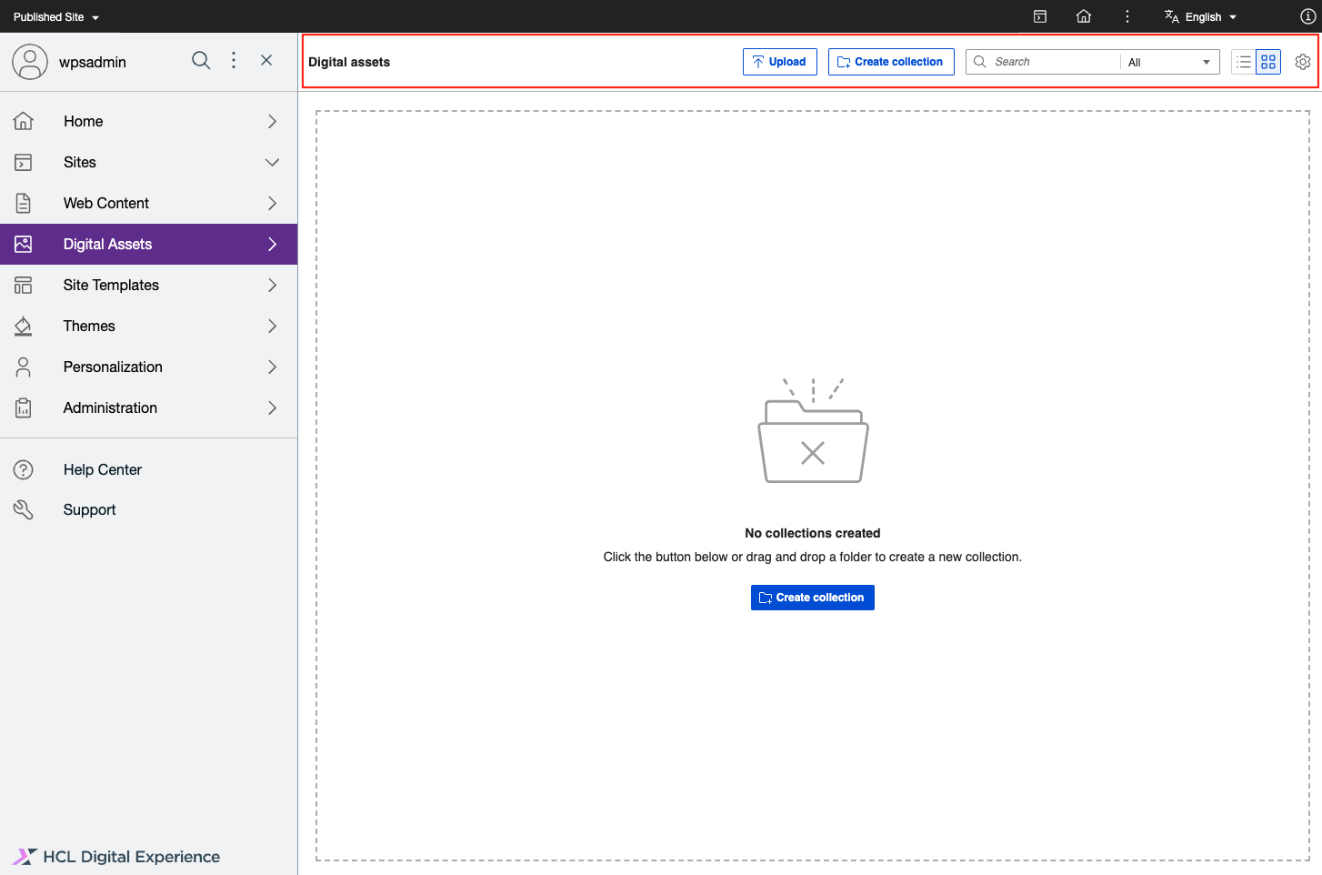 HCL Digital Asset Management user interface