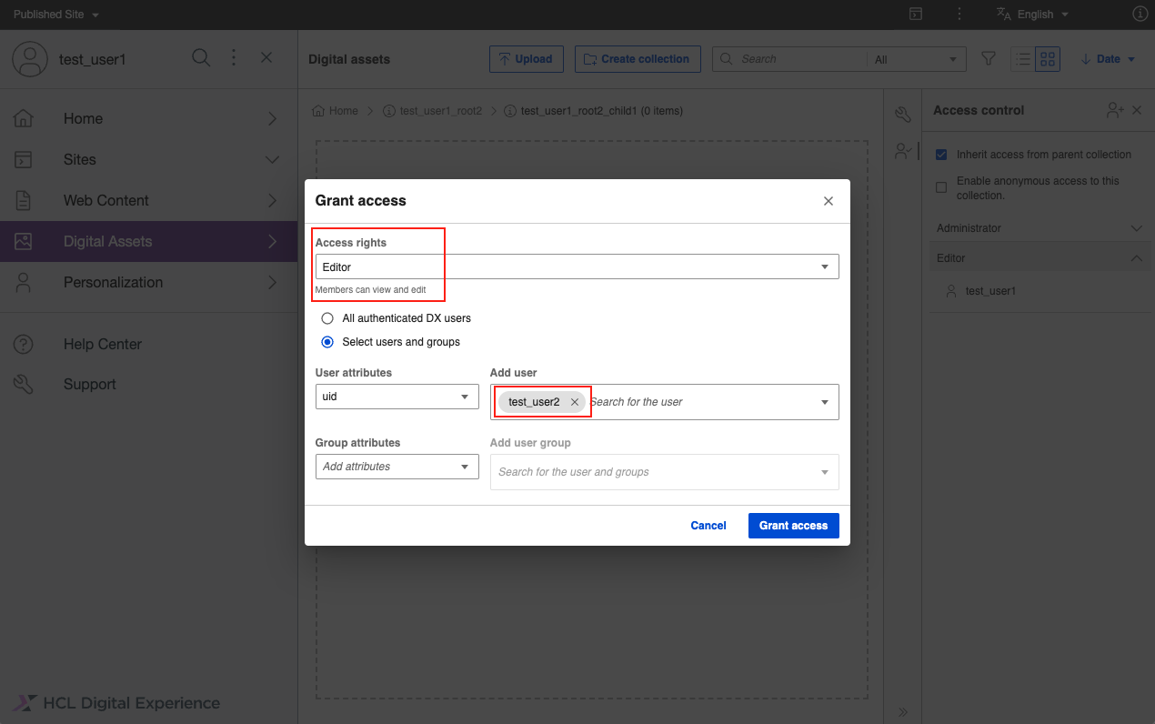 DAM Assign Permission to Users for a nested Collection
