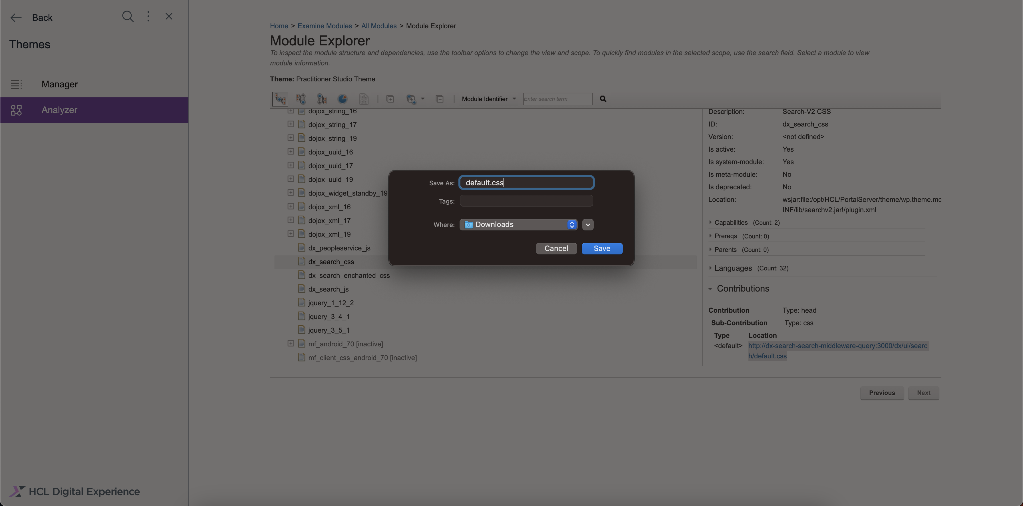 Right click on the Location URL to download it. Save as default.css for now