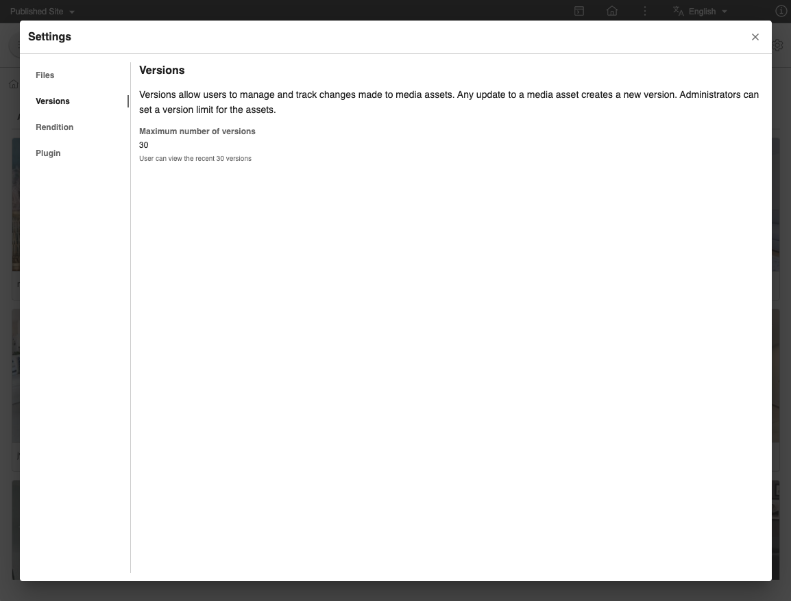 Settings > Versions