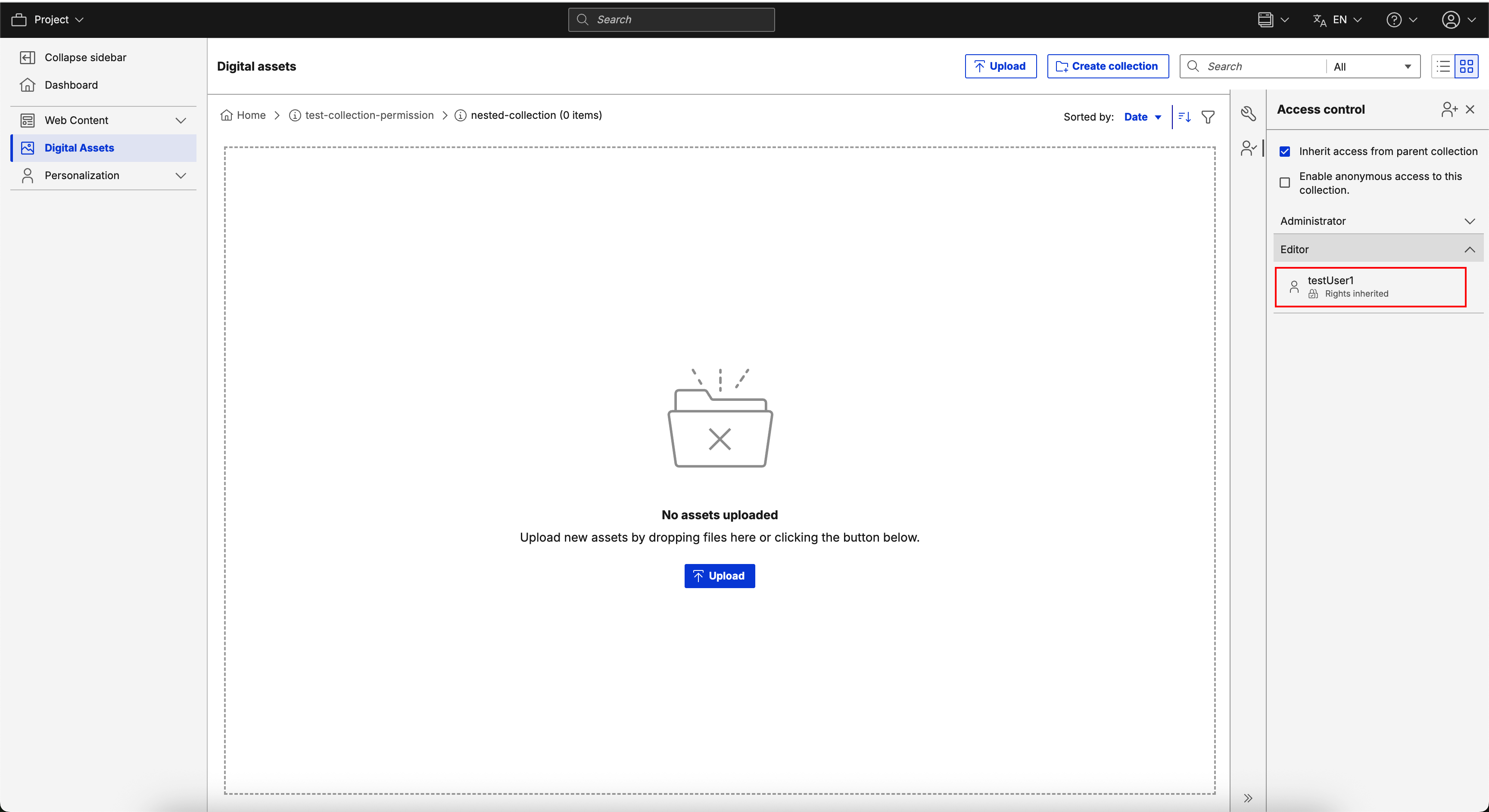 DAM Inherit Permission for User