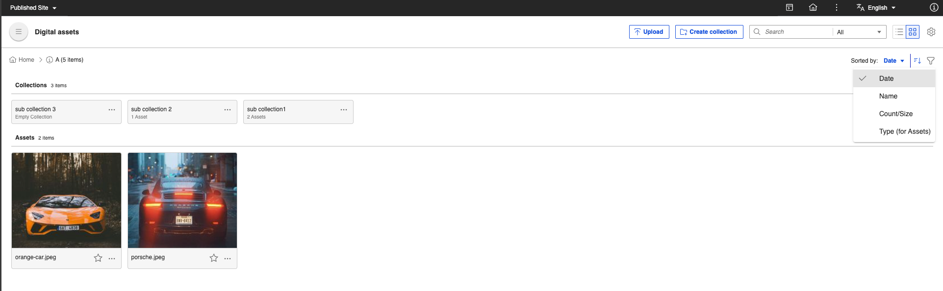 sub collection sort grid view