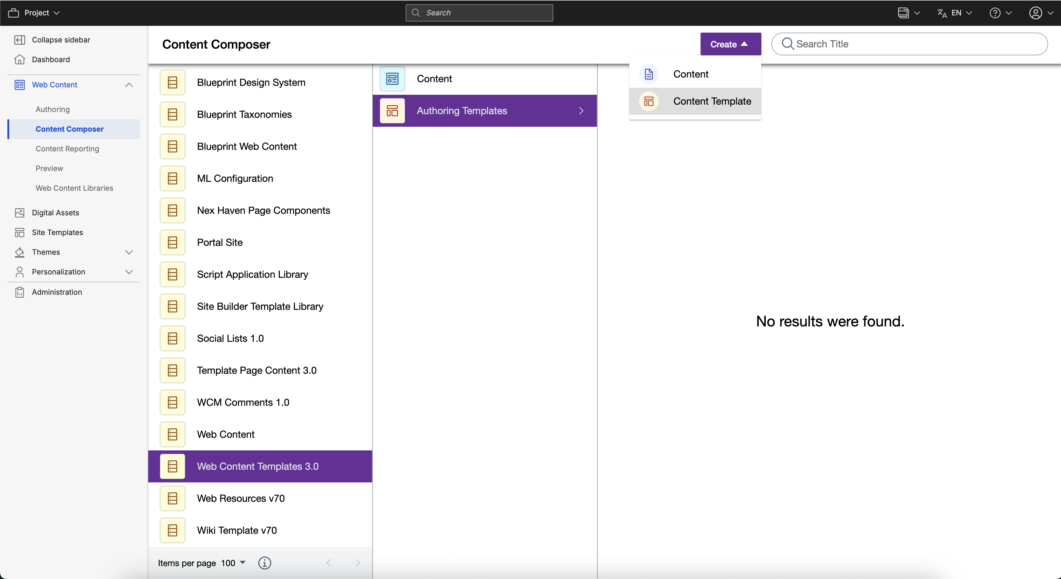 Selecting a Web Content template with the Image element