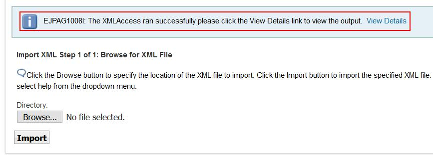 Import successful message