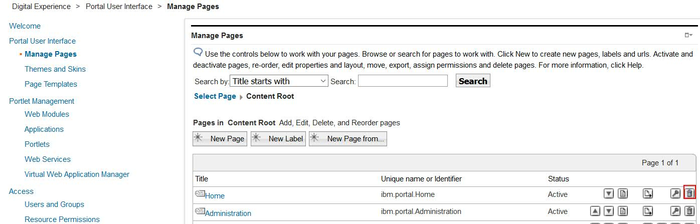 Delete the portal page