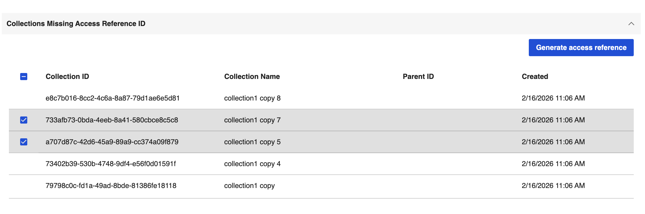 Collections Missing Access Reference