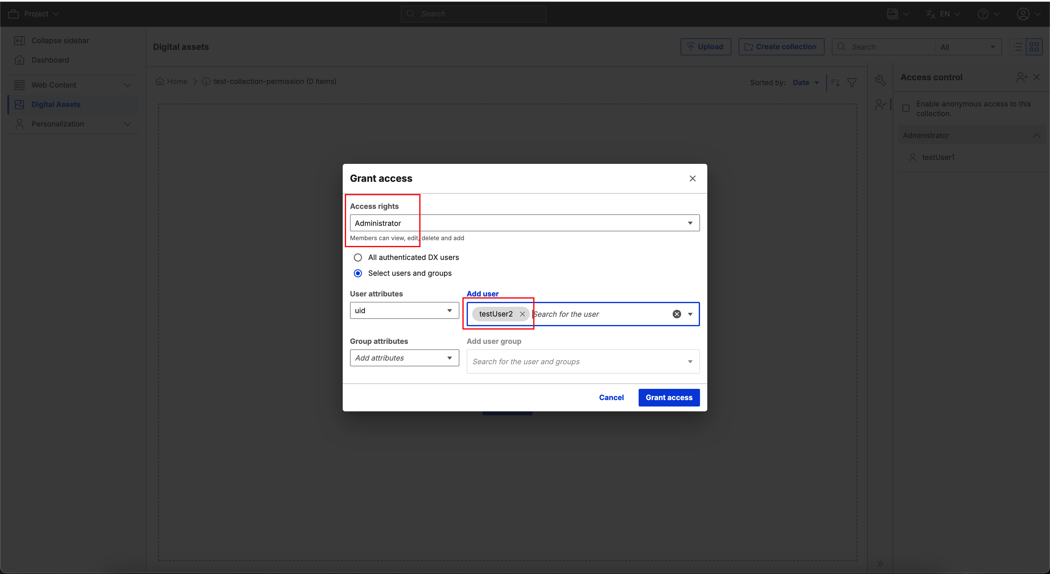 DAM Assign Permission to Users for a Root Collection