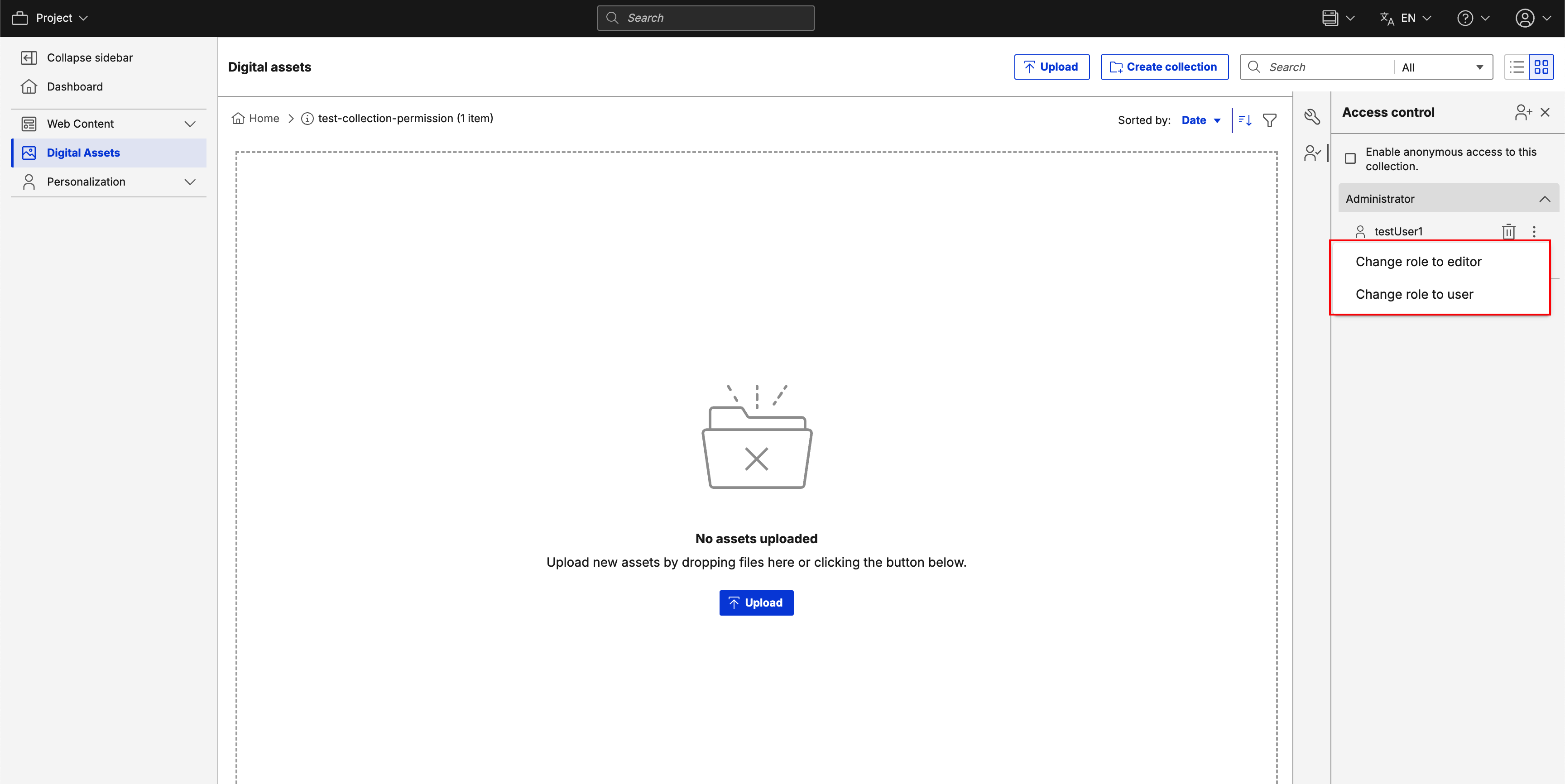 DAM Changing Permission of Other Users for a Root Collection