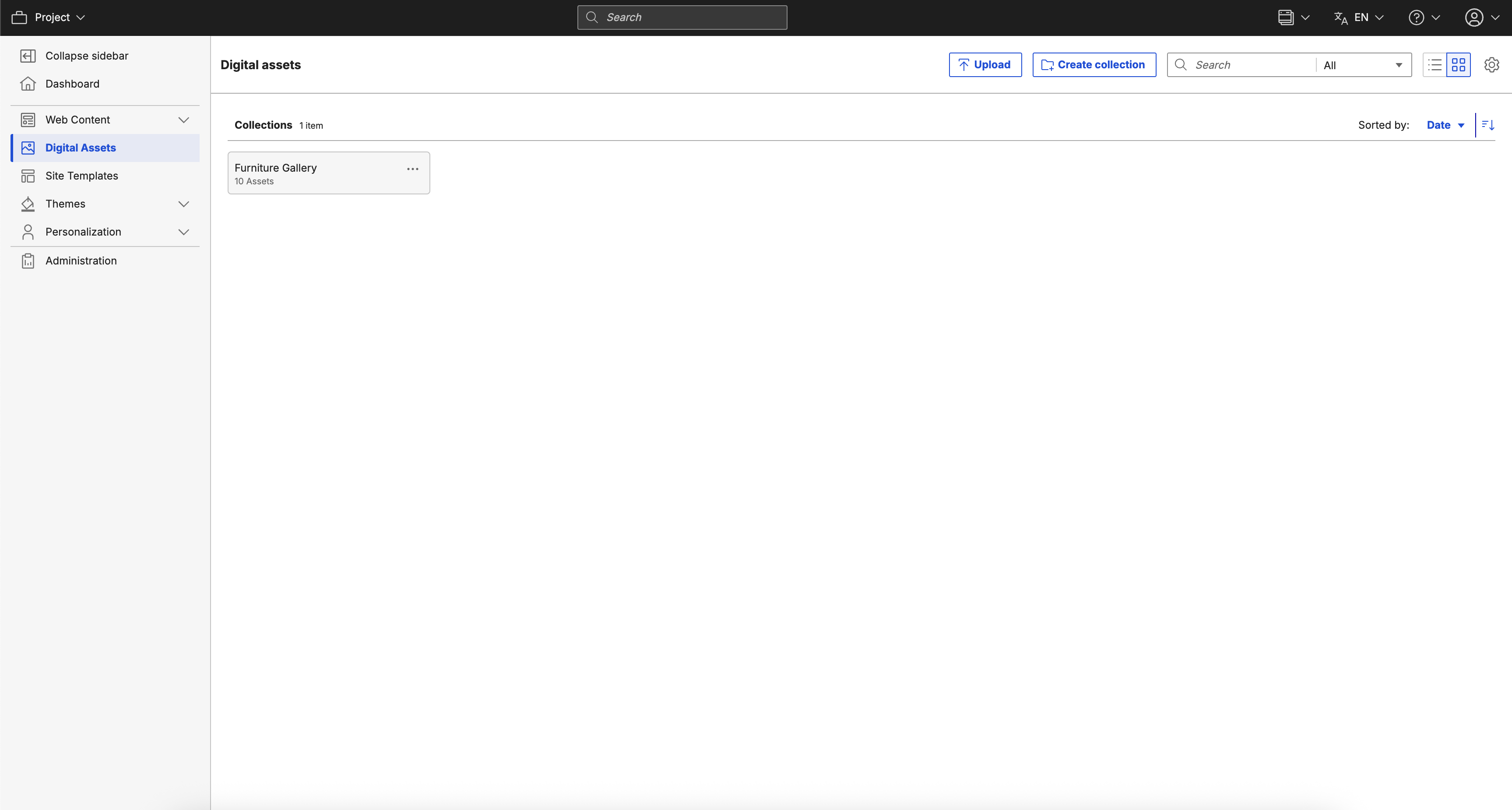 Digital Asset Management user interface