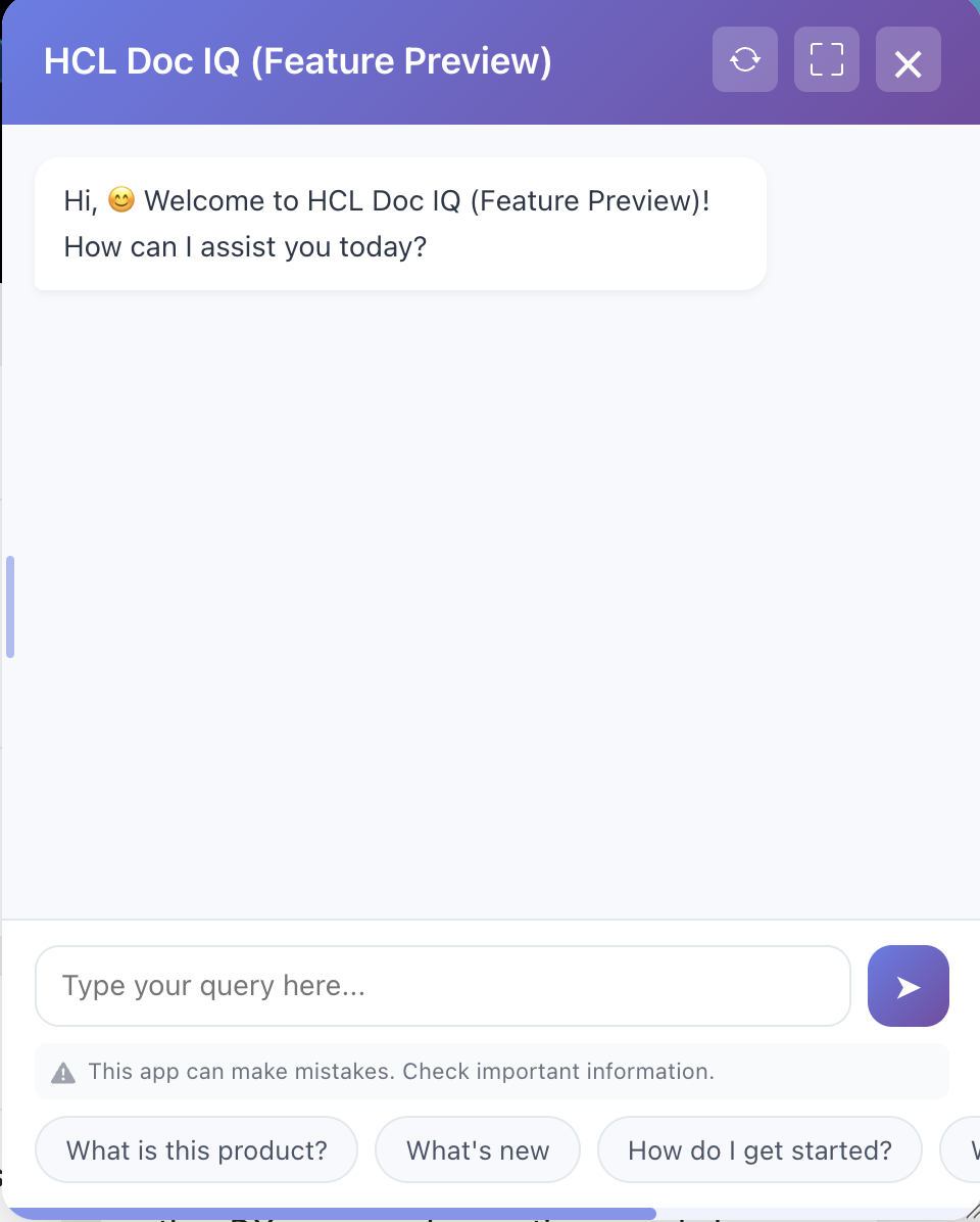 HCL Doc IQ chatbot interface