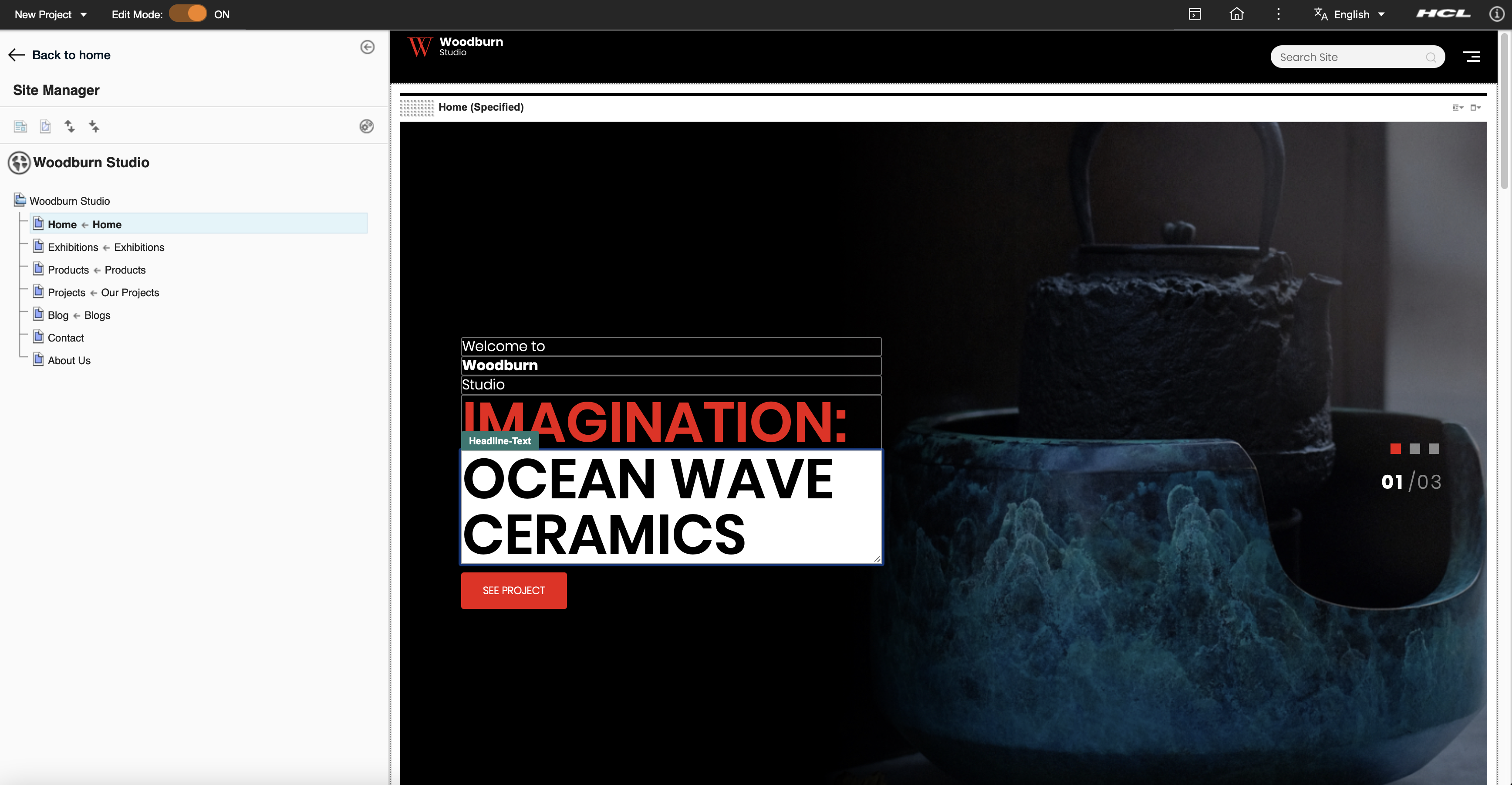 Modifying text in a site